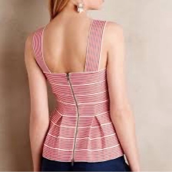 Anthropologie HD in Paris Cabana Peplum Bandage Striped Red White Blouse Medium - Picture 2 of 14